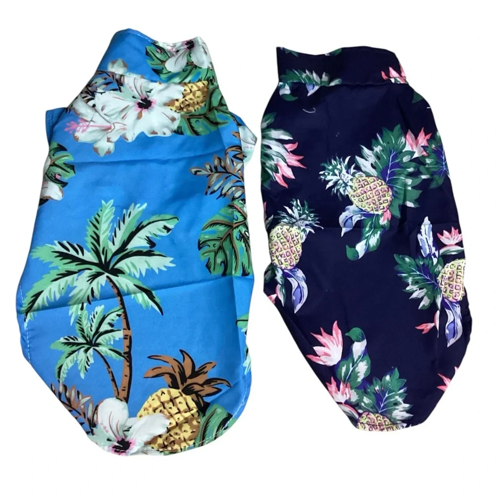 Tropical Floral Cat Shirt - Blue and Black